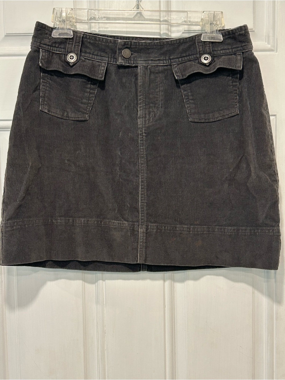 Patagonia Organic Cotton Corduroy Mini Skirt Charcoal Grey Utility Pockets Sz 6